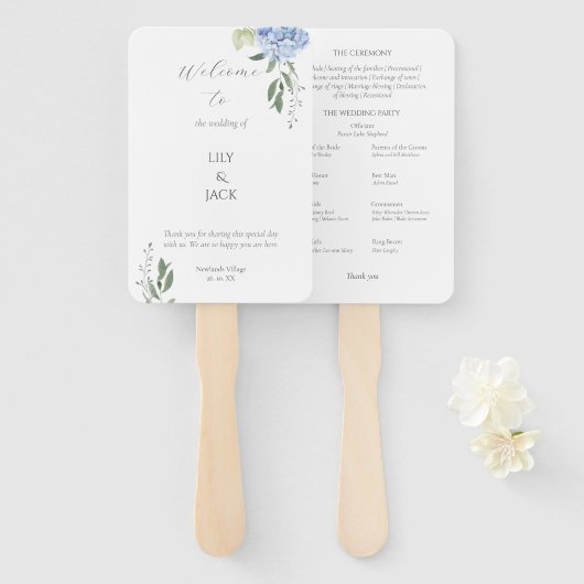 Elegantes White and Blue Hydrangea Set von Fans Fächer (Vorne und Hinten)