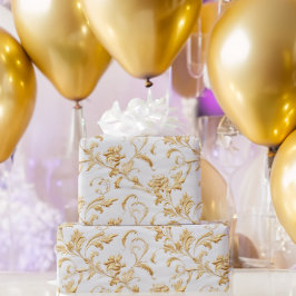 Elegantes White and Gold Damask Geschenk Geschenkpapier