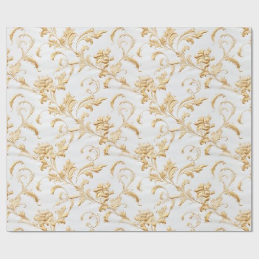Elegantes White and Gold Damask Geschenk Geschenkpapier (Flach)