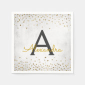 Elegantes White and Gold Foil Confetti Monogramm Serviette (Vorderseite)