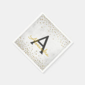 Elegantes White and Gold Foil Confetti Monogramm Serviette (Ecke)