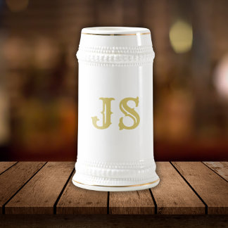 Elegantes White and Gold Monogram Bierglas