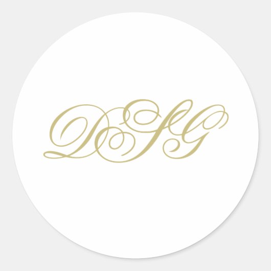Elegantes White and Gold Monogram Runder Aufkleber (Vorderseite)