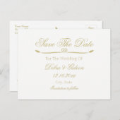 Elegantes White and Gold Monogram Save the Date Ankündigungspostkarte (Vorne/Hinten)