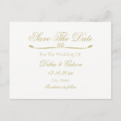 Elegantes White and Gold Monogram Save the Date Ankündigungspostkarte (Vorderseite)