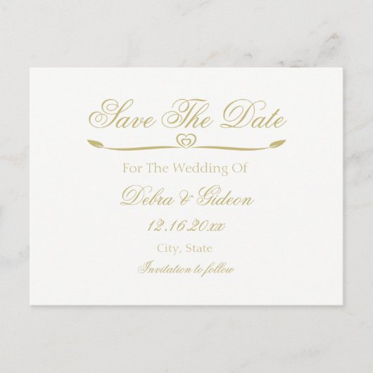 Elegantes White and Gold Monogram Save the Date Ankündigungspostkarte (Vorderseite)