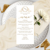 Elegantes White and Gold Monogram Wedding Menu Menükarte