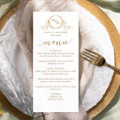 Elegantes White and Gold Monogram Wedding Menu Menükarte