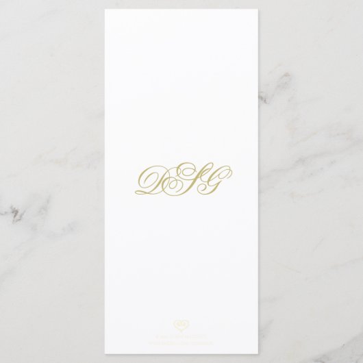 Elegantes White and Gold Monogram Wedding Menu Menükarte (Rückseite)