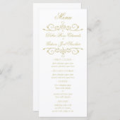 Elegantes White and Gold Monogram Wedding Menu Menükarte (Vorne/Hinten)