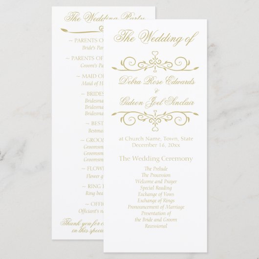 Elegantes White and Gold Monogram Wedding Program Programm (Vorne/Hinten)