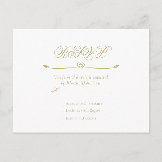Elegantes White and Gold Monogram Wedding RSVP Einladungspostkarte (Vorderseite)