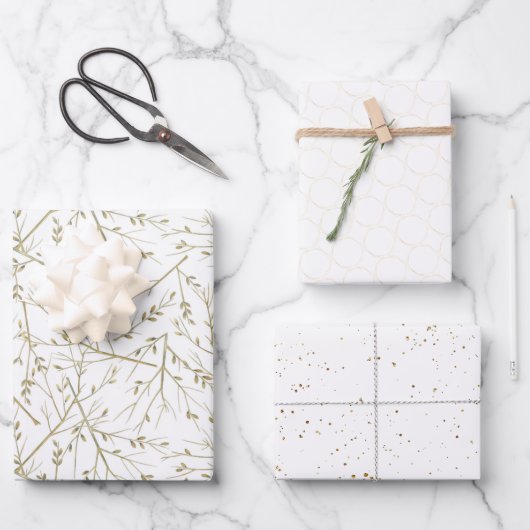 Elegantes White and Gold Muster Hochzeit Geschenkpapier Set (Vorderseite)