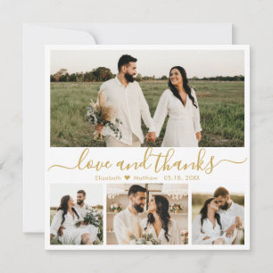 Elegantes White and Gold Script Foto Hochzeit Dankeskarte