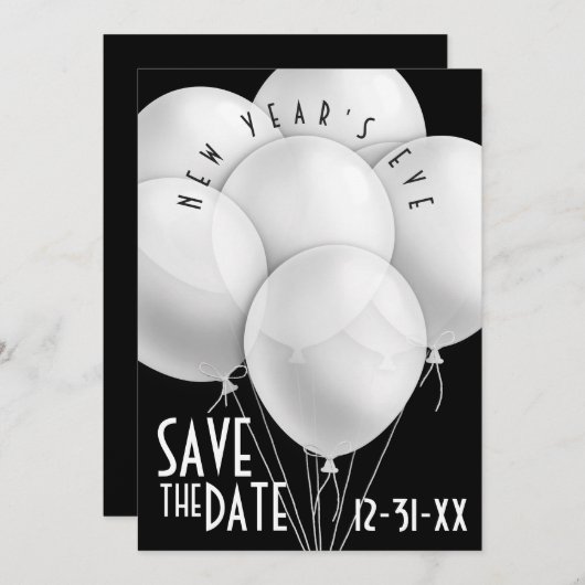 Elegantes White Balloons New Year Party Einladung (Vorne/Hinten)