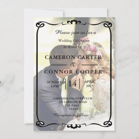 Elegantes White & Black Foto Einladung zur Hochzei (Vorderseite)