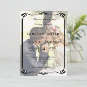 Elegantes White & Black Foto Einladung zur Hochzei (Stehend Vorderseite)