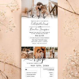 Elegantes White Black Foto Monogram Wedding RSVP Dreifach Gefaltete Einladung