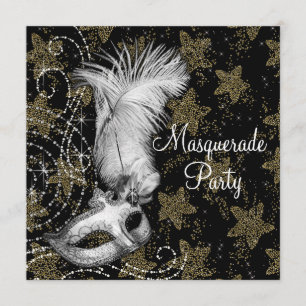 Elegantes White Black Gold Masquerade Party Einladung