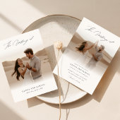 Elegantes White Black Script Overlay Foto Hochzeit Einladung