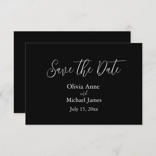 Elegantes White & Black Script Save the Date (Vorne/Hinten)
