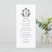 Elegantes White Black Wappen Monogram Wedding Menu Menükarte (Stehend Vorderseite)