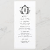 Elegantes White Black Wappen Monogram Wedding Menu Menükarte (Vorderseite)