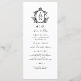 Elegantes White Black Wappen Monogram Wedding Menu Menükarte