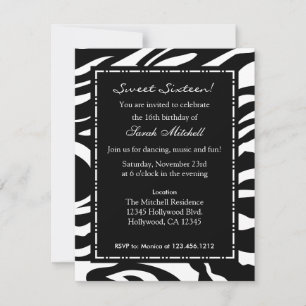 Elegantes White & Black Zebra 16 . Geburtstag Gebu Einladung