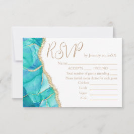 Elegantes White Blue Gold Glitzer Hochzeitsmenü UA RSVP Karte