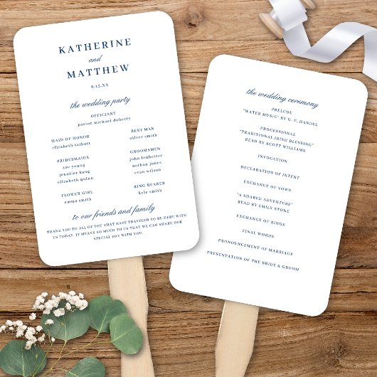 Elegantes White & Blue Hochzeitsprogramm Fächer