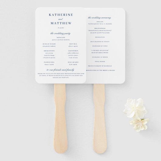 Elegantes White & Blue Hochzeitsprogramm Fächer (Vorne und Hinten)