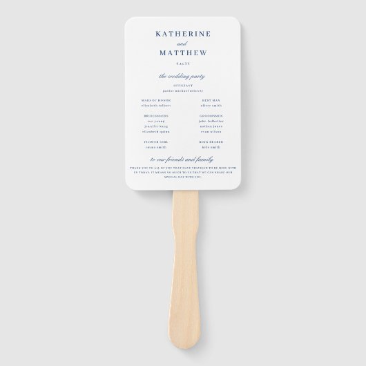 Elegantes White & Blue Hochzeitsprogramm Fächer (Vorderseite)