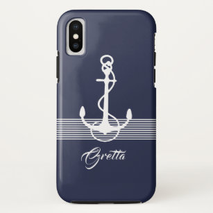 Elegantes White & Blue Nautical Boat Anchor Monogr Case-Mate iPhone Hülle