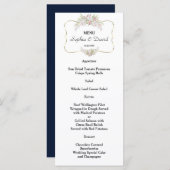 Elegantes White Blume Gold Frame Wedding Menü Menükarte (Vorne/Hinten)