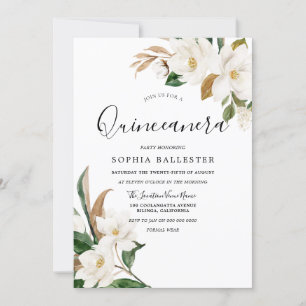 Elegantes White Blume Quinceanera Party Einladung