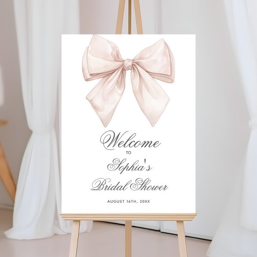 Elegantes White Bow Brautparty Begrüßungszeichen Poster