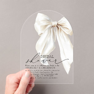 Elegantes White Bow Brautparty Chic Cream Acryleinladungen