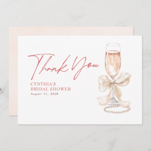 Elegantes White Bow Prosecco Brautparty Vielen Dan Dankeskarte (Vorne/Hinten)