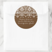 Elegantes White & Brown Damask-Etikett Runder Aufkleber (Tasche)