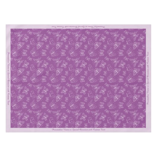 Elegantes White Butterfly Muster Lila personalisie Tischdecke (Vorderseite (Horizontal))