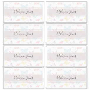 Elegantes White Butterfly Pattern Kinder Namenbuch Aufkleber