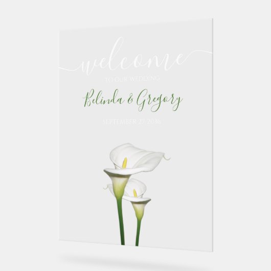 Elegantes White Calla Lilies Wedding Willkommensze Acrylschild (Winkel)