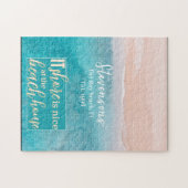 Elegantes White Calligraphy Family Name Beach Hous Puzzle (Horizontal)