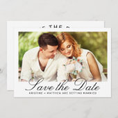 Elegantes White Calligraphy Foto Hochzeit Save The Date (Vorne/Hinten)