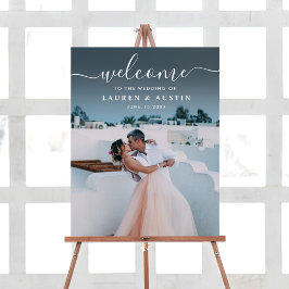 Elegantes White Calligraphy Foto Wedding Sign Poster