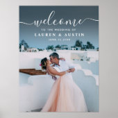 Elegantes White Calligraphy Foto Wedding Sign Poster (Vorne)