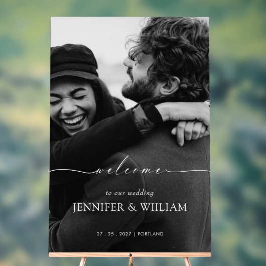 Elegantes White Calligraphy Wedding Welcome Foto Acrylschild (Neutral)