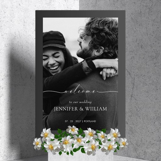 Elegantes White Calligraphy Wedding Welcome Foto Acrylschild