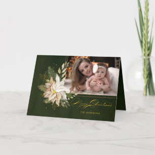 Elegantes White Christmas Blume Kalligraphie Foto Feiertagskarte